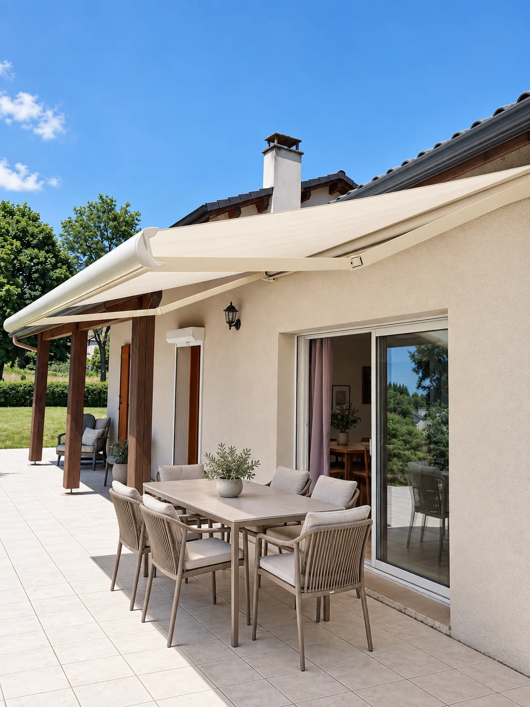 Banne beige pour terrasse