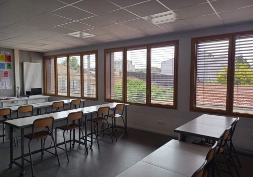 BSO C80 (RAL 2525, Moteur Radio, Pose tableau) + BSO Métal-Tech (RAL 9002, Moteur Radio, Pose autoportée en tableau)Collège ELLUL Bordeaux (33) - [©Latour&Salier]